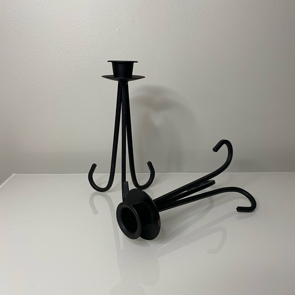 Set of 2 -Black Metal Candle Holders - Picture 3 of 5